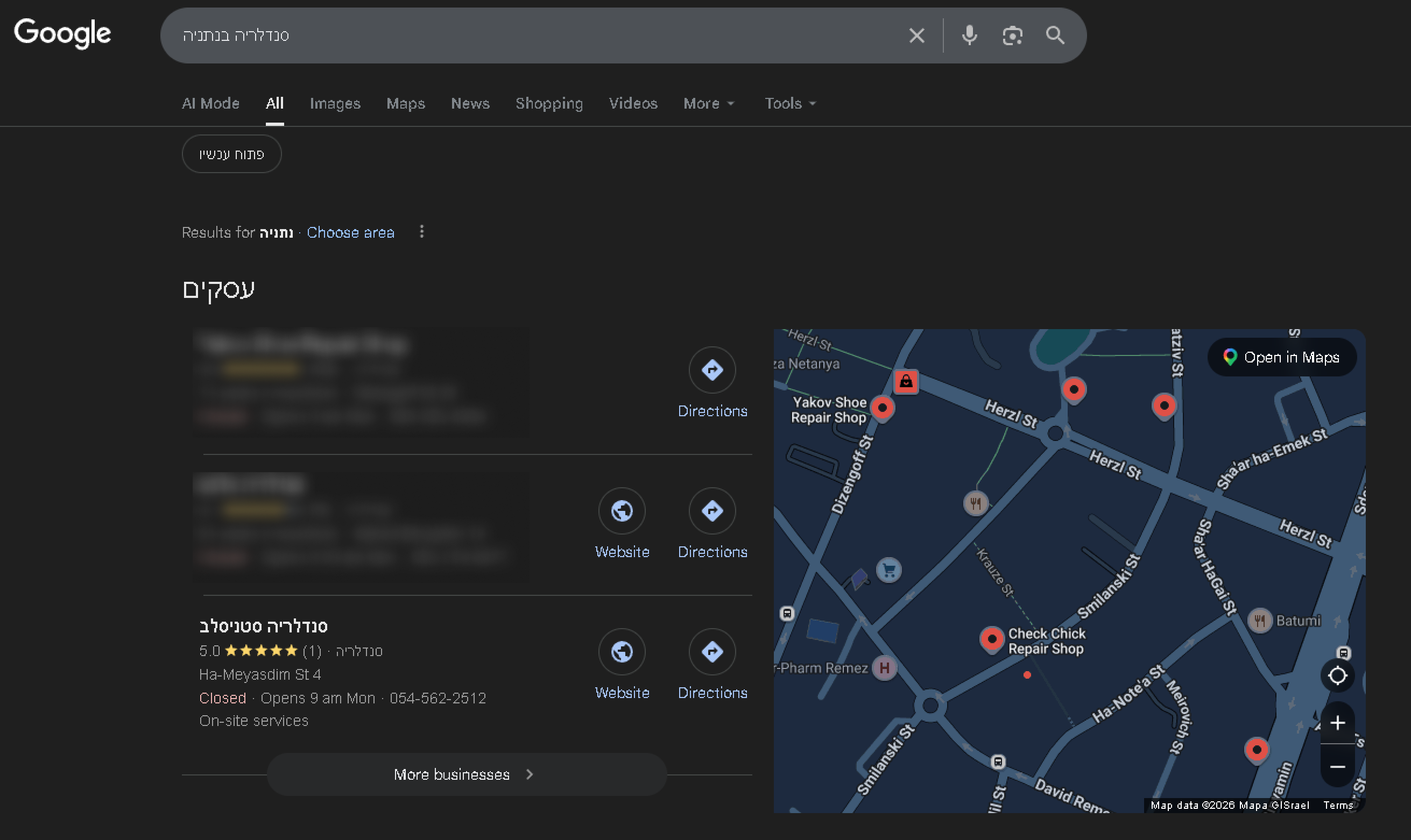 תוצאות חיפוש גוגל - סנדלריה סטניסלב במקום 3